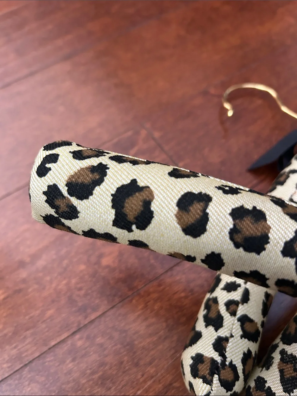 Animal Leopard Print Padded Hangers with Black Bows and Gold Hardware, Set of 5